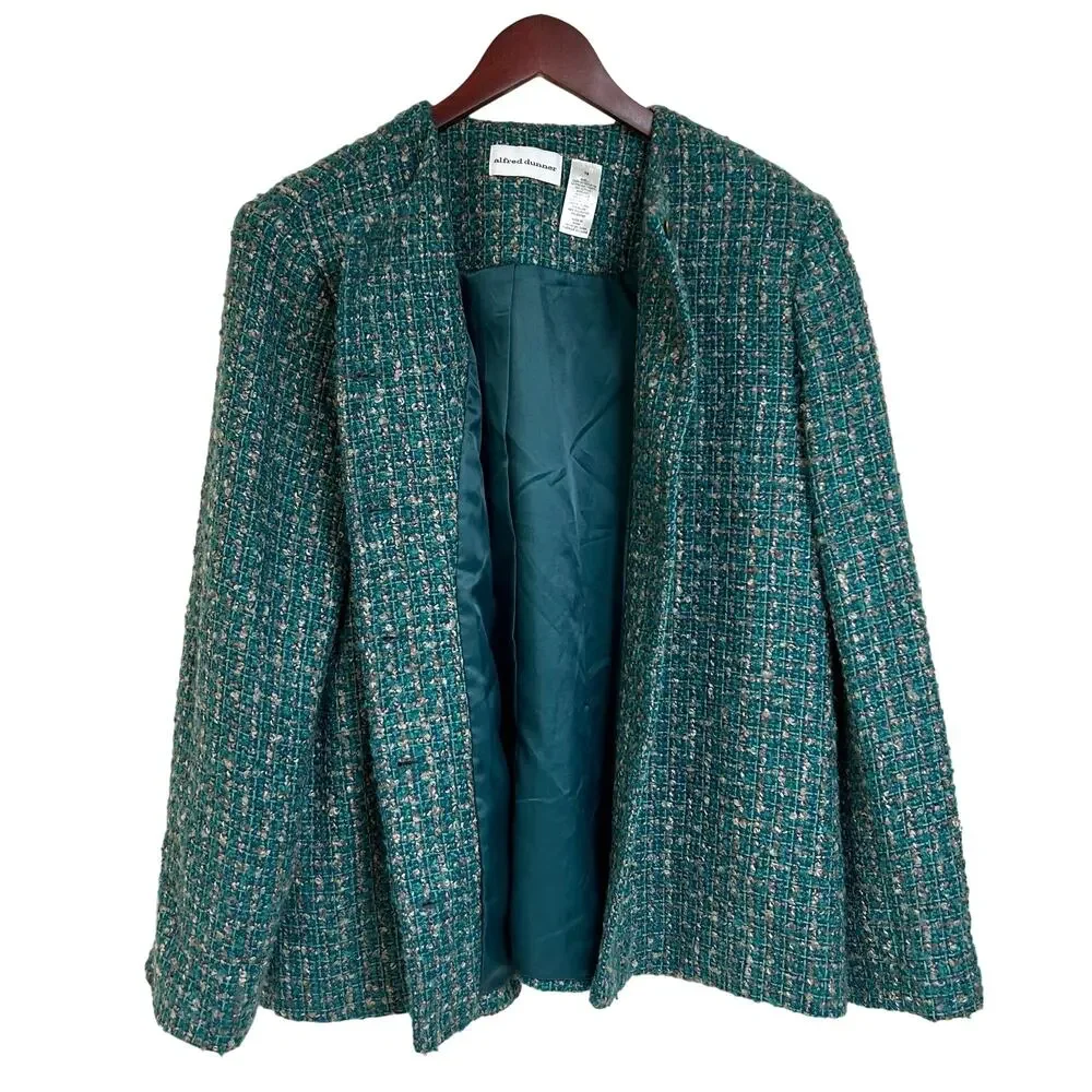 NWT Alfred Dunner Teal Green Tweed Blazer Jacket Office Career Artsy size 16 - Picture 5 of 11